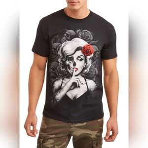 Men's Marilyn Monroe Ghoul Skull Rose Black T-shirt Size XL